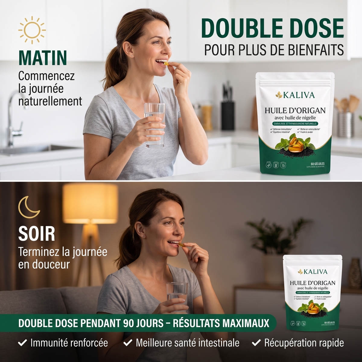 Double dose Kaliva matin et soir pour plus de bienfaits